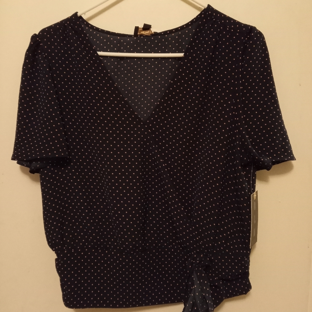 Navy Blue and Pink Polka-dot Top